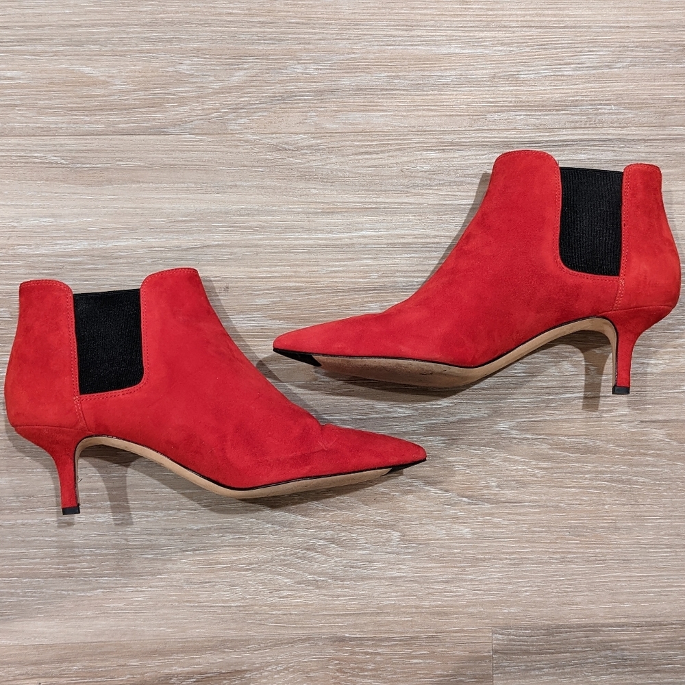 Via Spiga Red Suede Kitten Ankle Boots Size 10 Pointy Toe